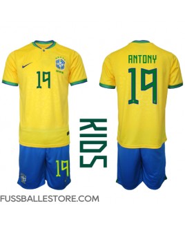 Günstige Brasilien Antony #19 Heimtrikotsatz Kinder WM 2022 Kurzarm (+ Kurze Hosen)